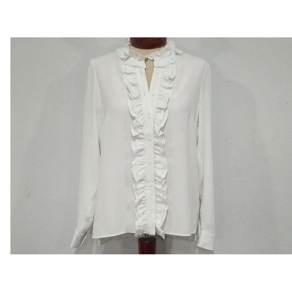 Tahari Arthur S. Levine white ruffle blouse, women , size S